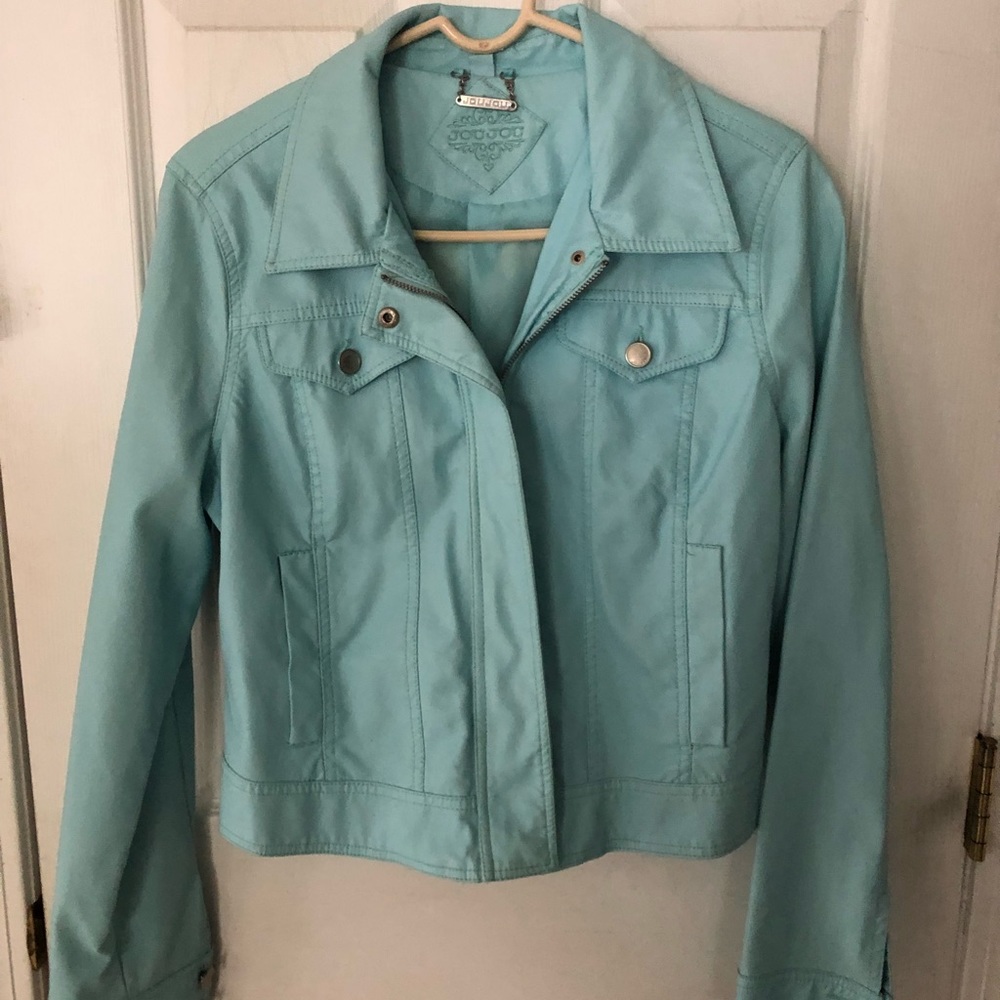 Aqua Faux Leather Jacket! Beautiful color!